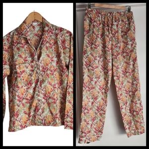 Floral Cotton Pajama Set with Red and Yellow Accents Sz‎ L